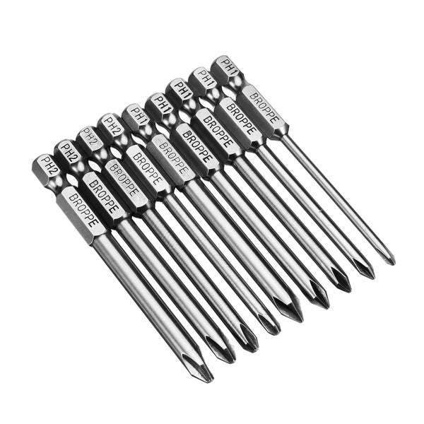Broppe 9pcs 75mm Magnetic 1/4 Inch Hex Shank Cross Head Screwdriver Bits