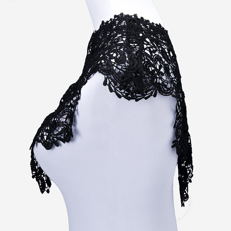 Beautiful Black & Off White Embroidery Big Flowers Lace Neckline Fabric Closure DIY