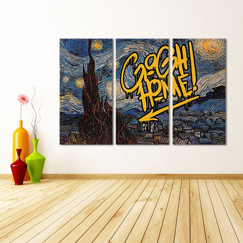 Miico Hand Painted Three Combination Decorative Paintings Starry Sky Wall Art For Home Decoration