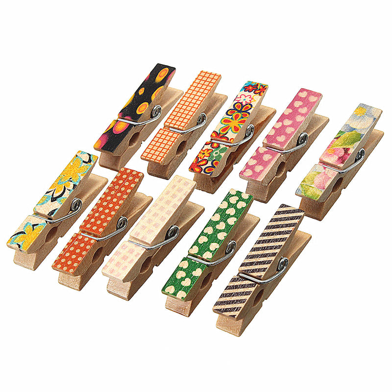 50 Pcs Cute Painted Wooden Mini Craft Pegs Cloth Photo Picture Hanging Spring Clips Clothespin