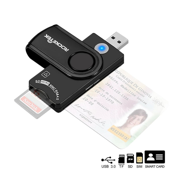 ROCKETEK USB3.0 Smart Card Reader Memory Card SIM Card Reader TF Card Reader SCR10A