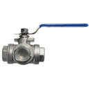 DN15 G1/2inch Female Thread 3-Way L-Port Stainless Steel Ball Valve