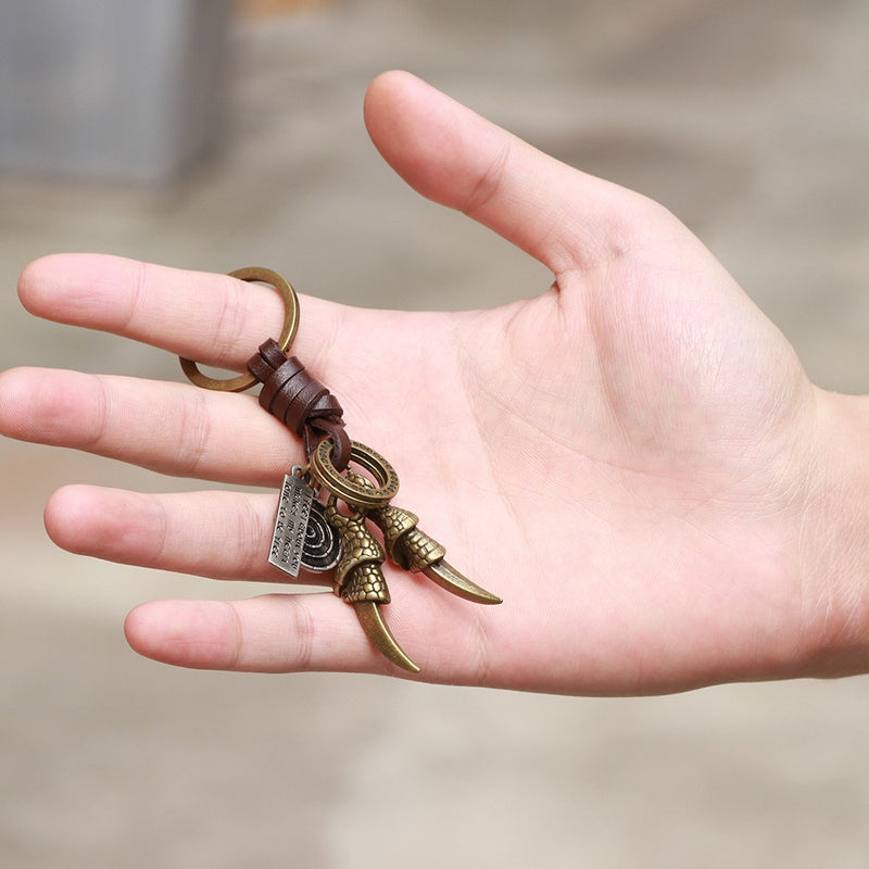 Retro Woven Eagle Claw Keychain Bronze Sliver Keychain Punk Leather Keychain