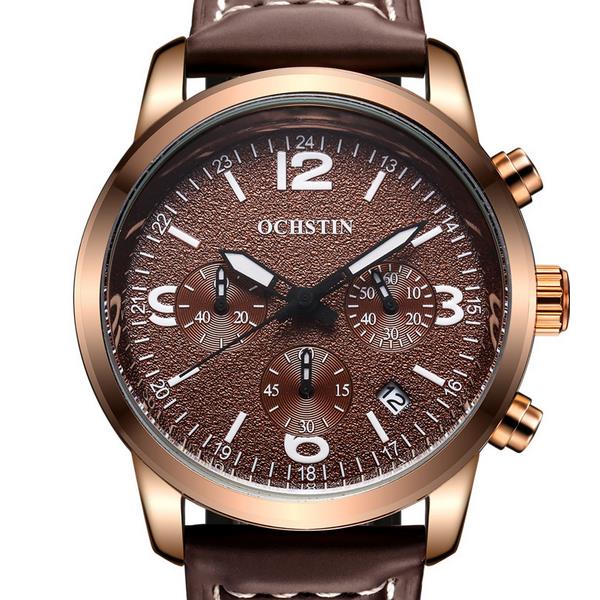 OCHSTIN 6047G Fashion Men Quartz Watch Luxury Luminous Pointers Leather Straps Sport Watch