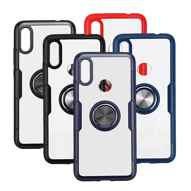 Bakeey Transparent Ring Holder Magnetic Car PC & Carbon Fiber Protective Case For Xiaomi Redmi 7
