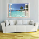 3D Hawaii Holiday Sea View Beach Window View Decal Wall Sticker