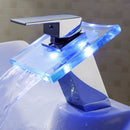 LED Color Changing Waterfall Faucet Bathroom Sink Faucet Glass Basin Bathtub Mixer Tap