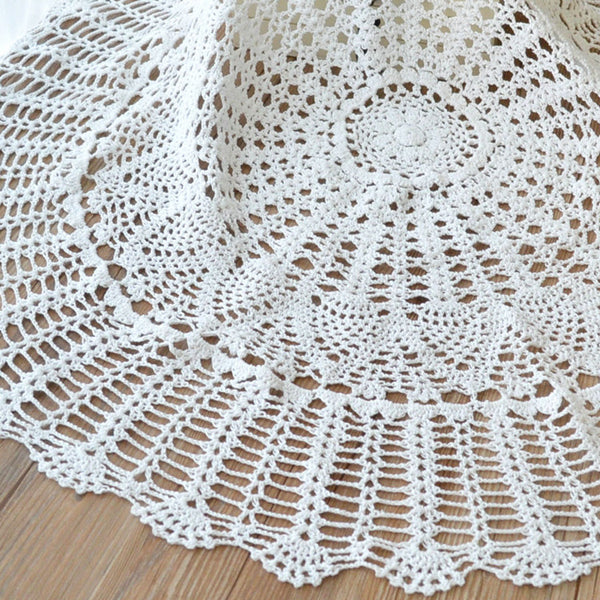 80cm White Hand Crochet Tablecloth Table Runner Desk Cover Topper Pineapple Floral Wedding Decor