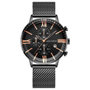 MINI FOCUS MF0236G Business Chronograph Calendar Mesh Steel Quartz Watch Men Wristwatch