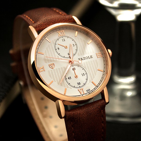 YAZOLE 355 Men Watch Luminous Fashion Classic Leather Strap Male Quartz Wrist Watch