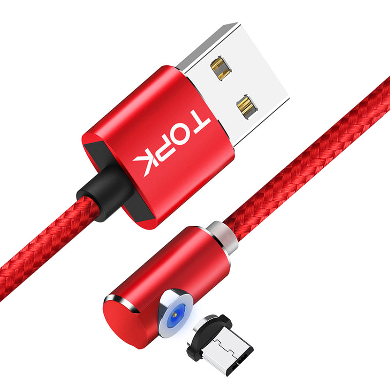 TOPK 2.1A Magnetic Elbow Micro USB  Fast Charging Data Cable For Xiaomi HUAWEI Honor Android Phone