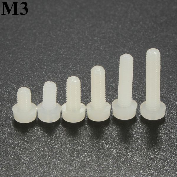 Suleve M3NP2 50Pcs M3 White Round Pillips Pan Head Plastic Nylon Screw Bolt 5/6/8/10/12/15/20/25mm Length