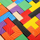 Topacc Wooden Tetris Puzzle Tangram Jigsaw Brain Teasers Game Toy Building Blocks Game Colorful Educational Kid Toy