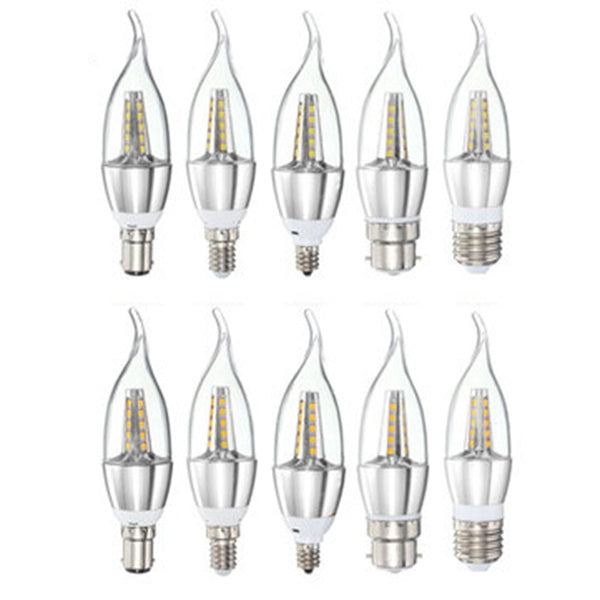 85-265V 4W E27 E14 B22 E12 25 SMD 2835 430Lm Silvery LED Candle Light Bulb Pure White Warm White