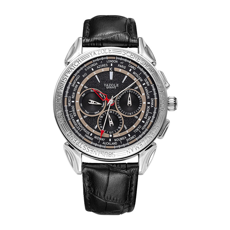 YAZOLE 444 Texture Three Small Dial 24h Display Week Display Men Fashion Quartz Watch