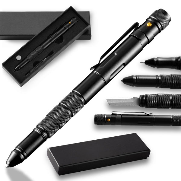T06 Multi-functional Self Defensive Tactical Pen With Emergency LED Light Whistle Window Glass Breaker Cutter for Outdoor Survival