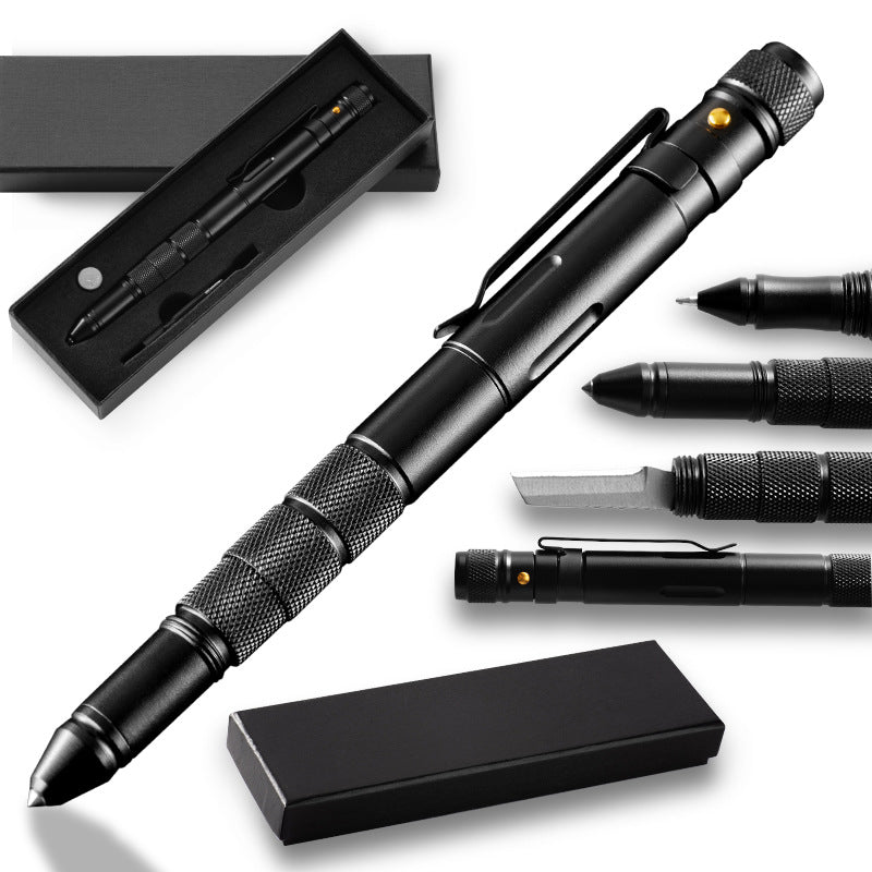 T06 Multi-functional Self Defensive Tactical Pen With Emergency LED Light Whistle Window Glass Breaker Cutter for Outdoor Survival