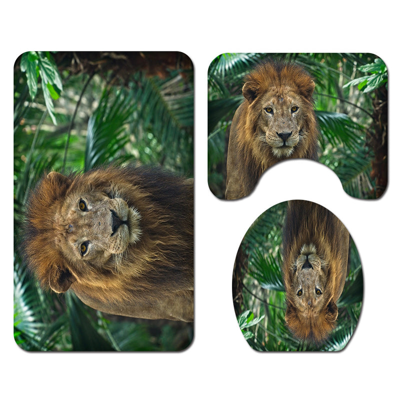 1.8M Bath Bathroom Decor Shower Curtain Set Tiger Lion Prints Polyester 12 Hook