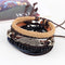 Vintage Multilayer Wood Beads Woven Leather Bracelet Leaf Pendant Unisex Bangle Chain