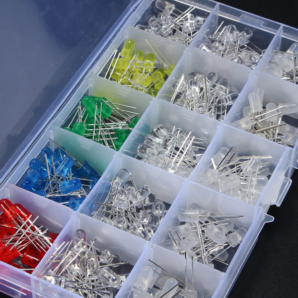 300Pcs 5mm LED Diodes Yellow Red Blue Green White Assortment Light DIY Kit