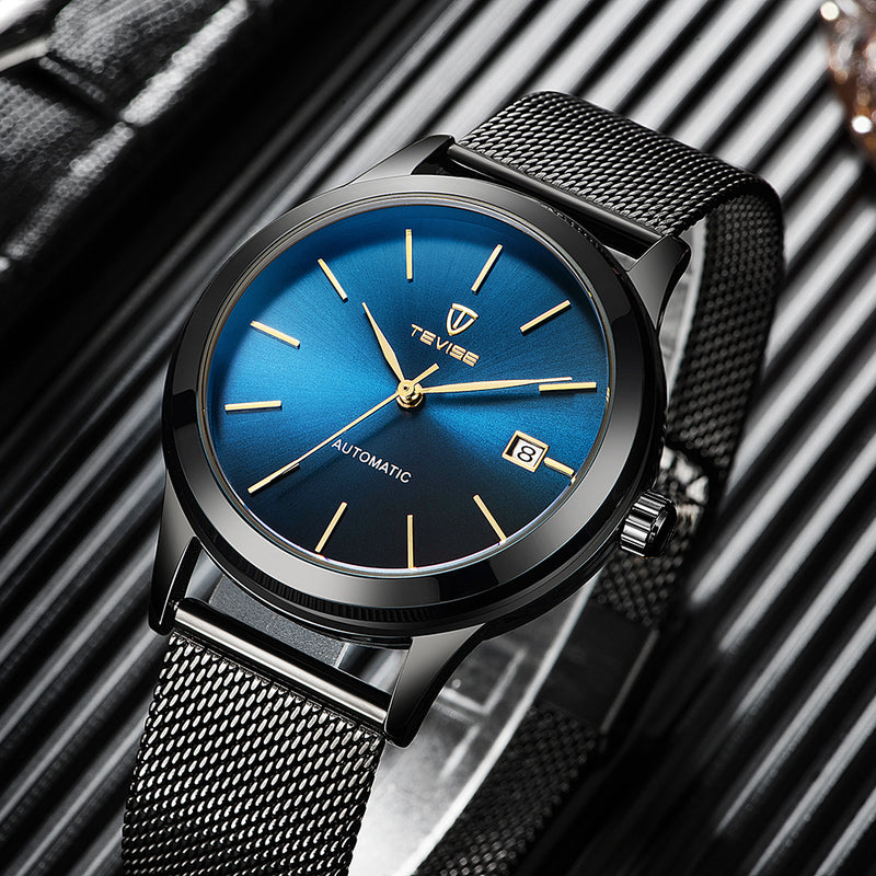 TEVISE 9017 Date Display Automatic Mechanical Watch Full Steel Mesh Stainless Steel Men Watch