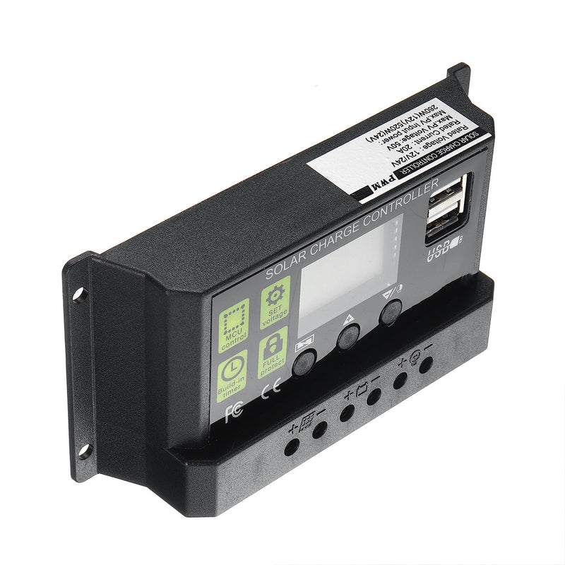 PWM 20A 12V/24V Auto Solar Panel Solar Charge Controller Battery Charge Adapter LCD USB