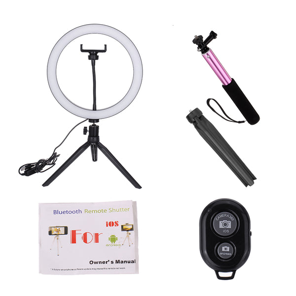 Yingnuost 26CM 3500-5500k Video Ring Light with 100cm Extendable Selfie Stick Stand Tripod Phone Clip for Tik Tok Youtube Live Streaming
