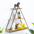 3 Layers Wooden Retro Storage Racks Iron Hanging Wall Triangle House Shelf Bookshelf Decorations Display Stand Shelves for Office Home Living Room Bedroom