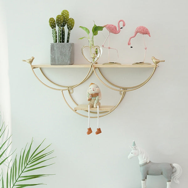 Nordic Art Wall Display Shelf Metal Iron Shelves Wall-mounted Wood Bookshelf Storage Rack Home Room Decorations