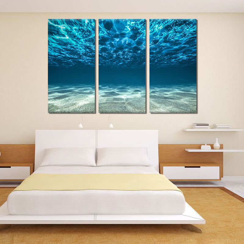 Miico Hand Painted Three Combination Decorative Paintings Light Blue Seawater Wall Art For Home Decoration