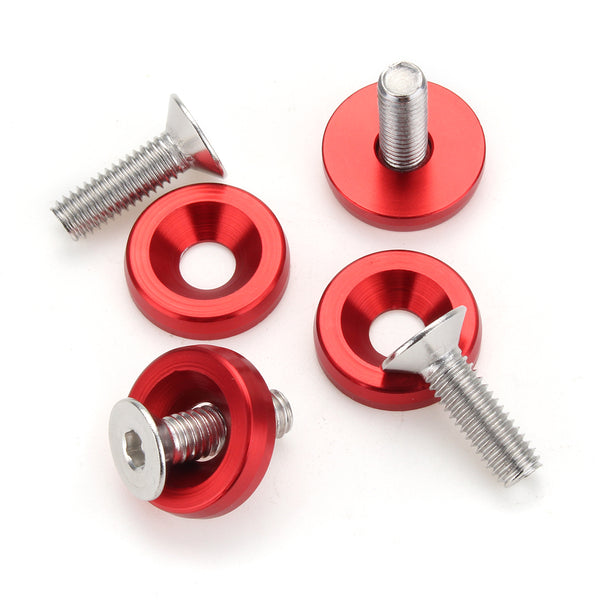20Pc M6 Billet 6061 Aluminum Bumper Washer with Bolt Red