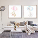 Miico Hand Painted Combination Decorative Paintings Blue And  Pink Balloon Bear Wall Art For Home Decoration