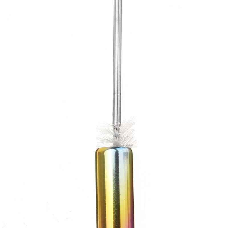 Telescopic Reusable Drinking Straw Portable 3 Fold Stainless Steel Metal with Cleaning Brush