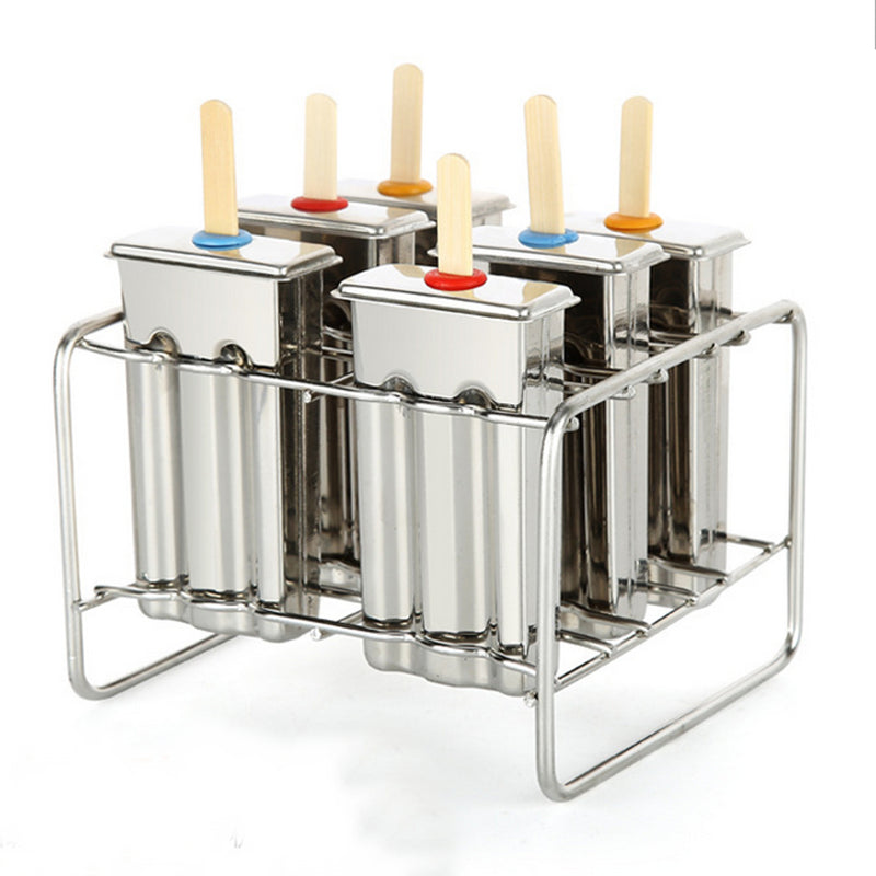 6 Cell Frozen Ice Cream Pop Mold Popsicle Maker Lolly Mould Tray Pan Kitchen DIY