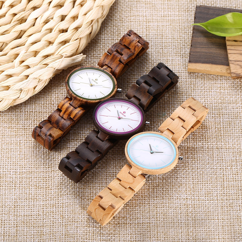 REDEAR SJ1680 Lightweight Women Watches Wood Band Quartz Wrist Watch