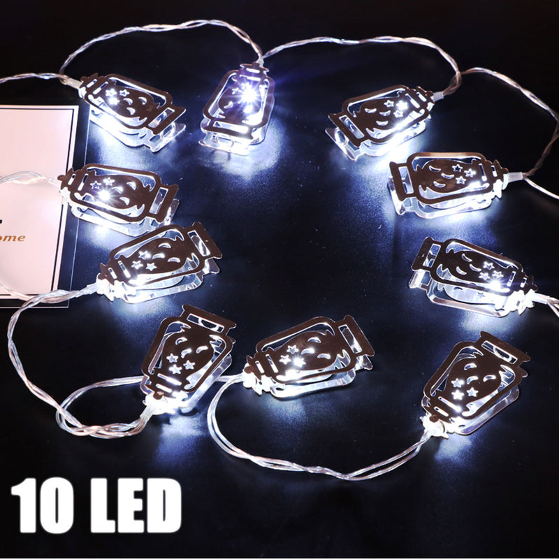 Battery Powered Silver Fanoos Lantern 10 LED String Holiday Light for Islamic Eid Ramadan