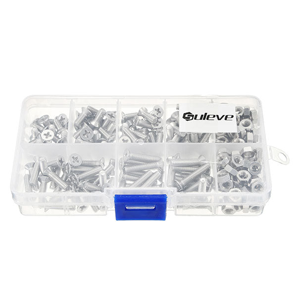 Suleve M4SP2 M4 Stainless Steel Phillips Flat Head Screws Bolts Nuts Assortment Kit 250Pcs