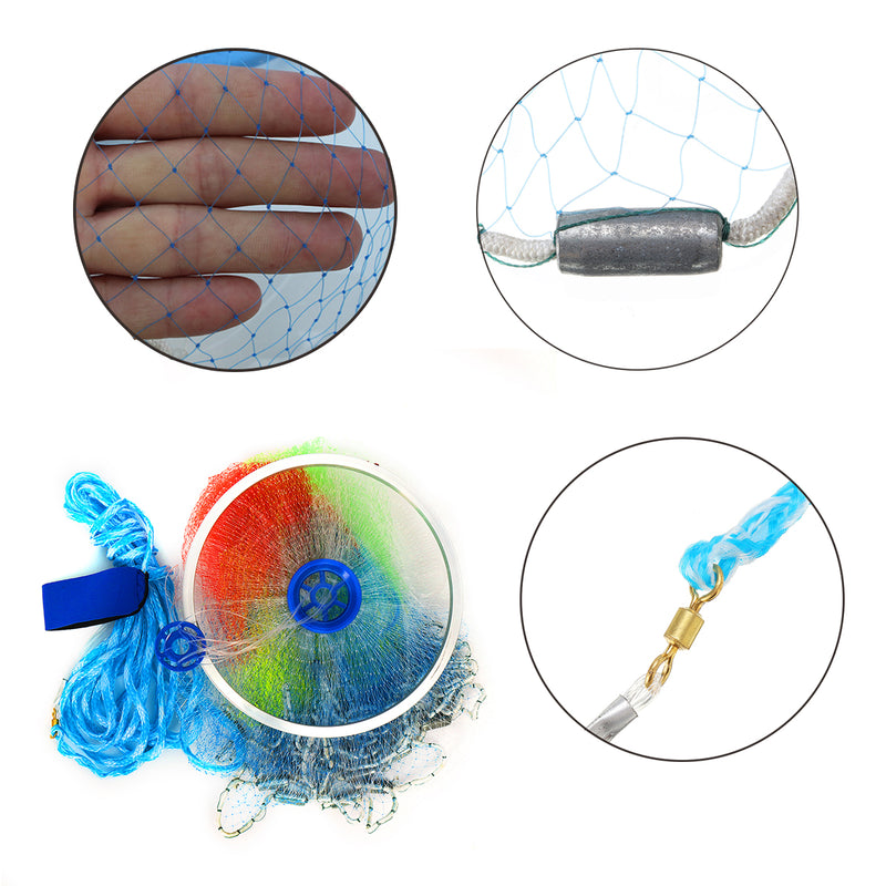 ZANLURE 2.4m/7.9ft Colorful Hand Throw Fishing Casting Net Cast Spin Bait Hollow Sinker Dense Mesh
