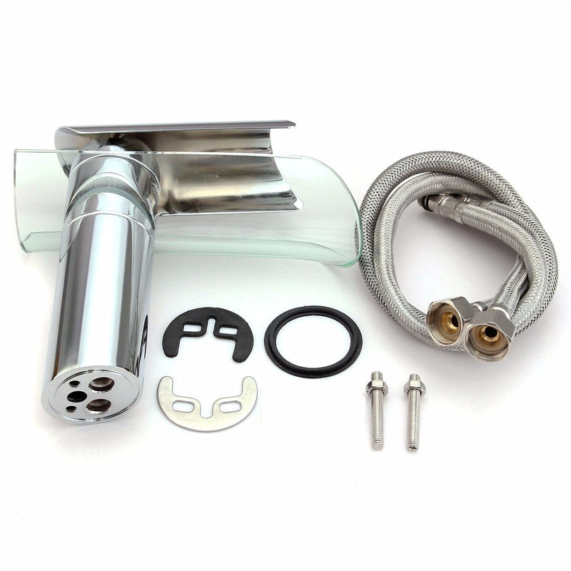 Glass Waterfall Mixer Tap Bathroom Basin Faucet Sink Single Lever Chrome Plated