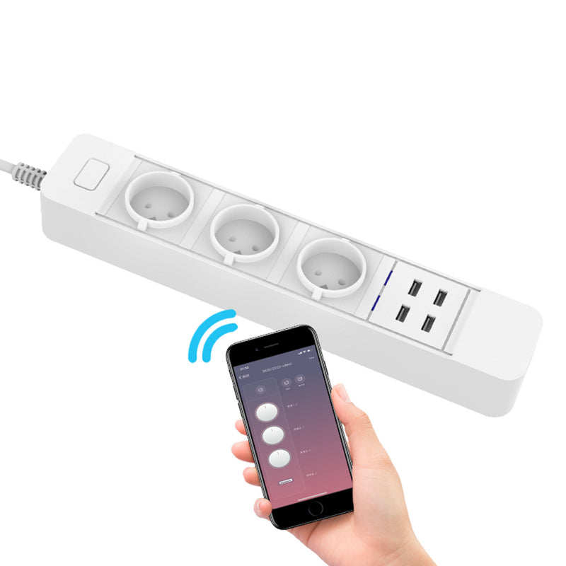 DHEKINGD D555 Smart WIFI App Control Power Strip with 3 EU Outlets Plug 4 USB Fast Charging Socket Work Power Outlet