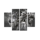 Miico Hand Painted Four Combination Decorative Paintings Indian And Wolf Wall Art For Home Decoration