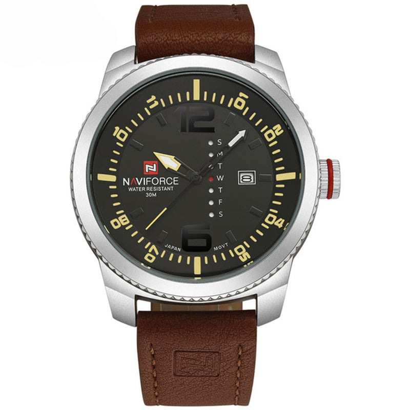 NAVIFORCE 9063 Simple Design Men Wrist Watch Date Display Leather Strap Quartz Watches