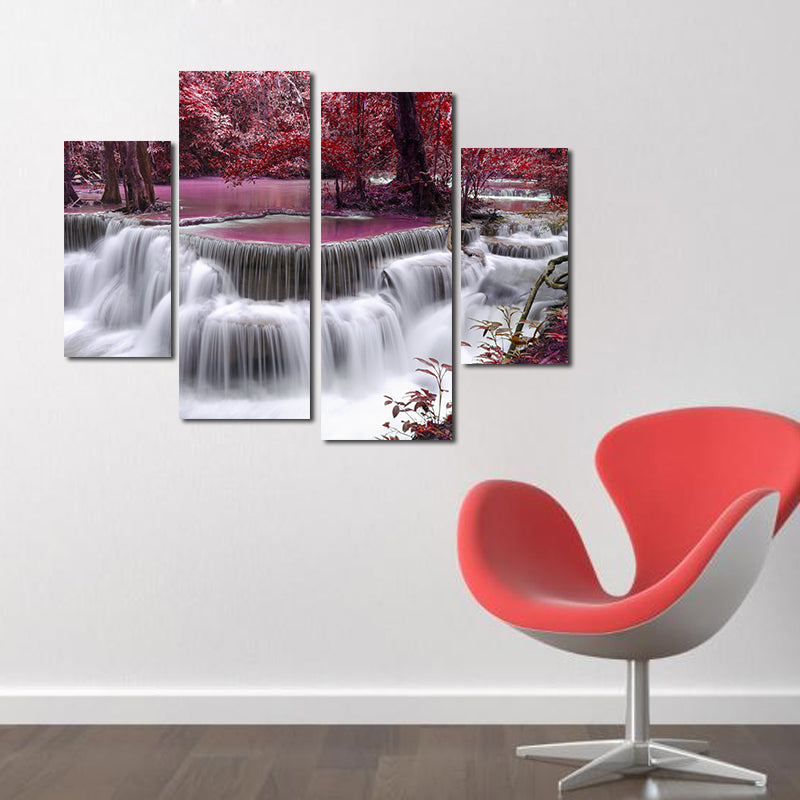 Miico Hand Painted Four Combination Decorative Paintings Waterfall Landscape Wall Art For Home Decoration