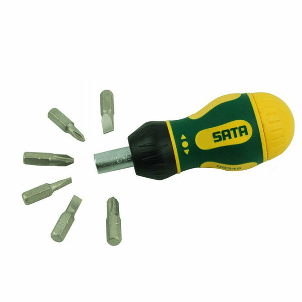 SATA 6PCS Stubby Ratcheting Screwdriver Magnetic Multi-Bit Rubber Multi-Tool Screw Driver Kits Home Repair Tool
