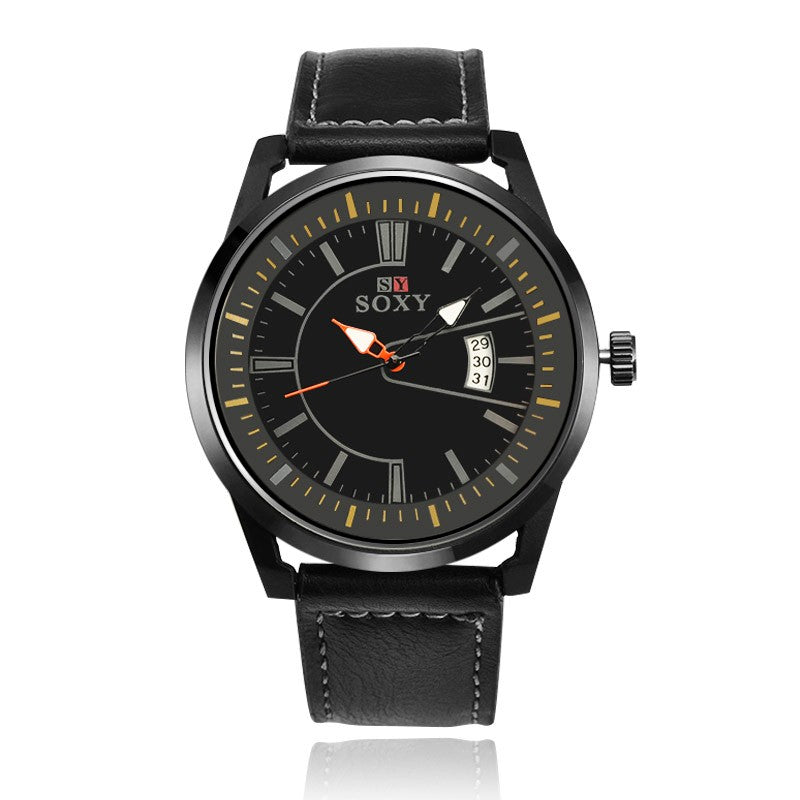 SOXY 0100 Ultra Thin Fashion Style Men Watch Leather Strap Quartz Wristwatches