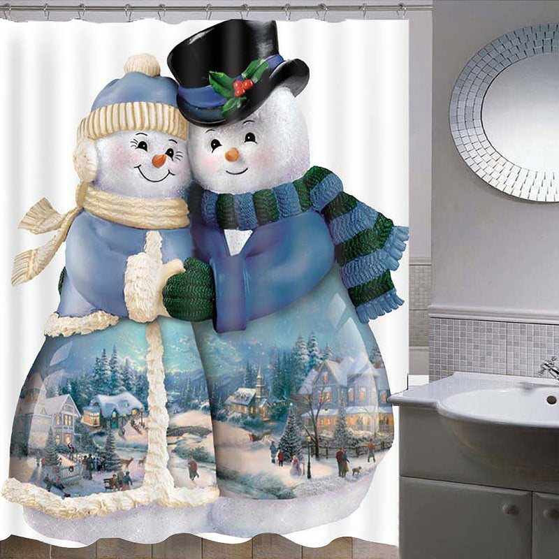 Christmas Bell Pattern Waterproof Bathroom Curtain Home Snowman Shower Curtain
