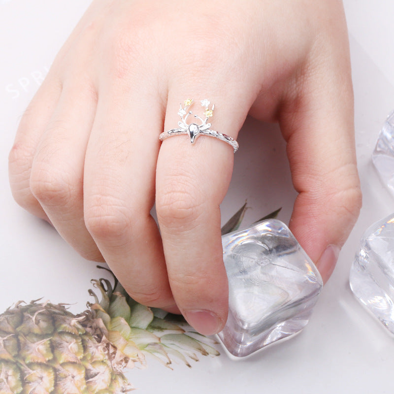 Elegant Deer Head Ring Adjustable Sliver Ring For Christmas Zinc Alloy Women Ring