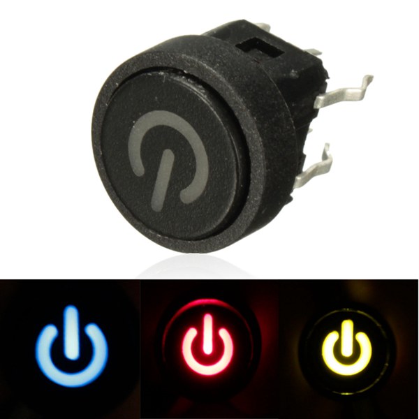 Power Symbol Latching Switch LED Light Push Button SPST