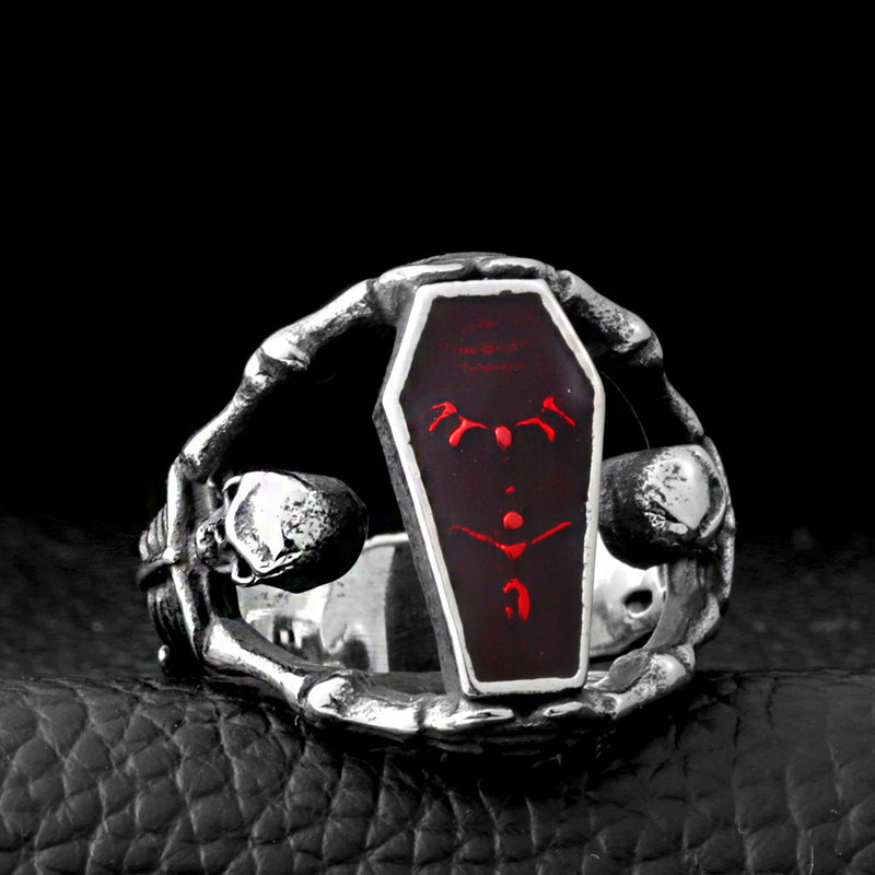 Retro Gothic Titanium Steel Men Ring Vampire Coffin Punk Halloween Gift for Men