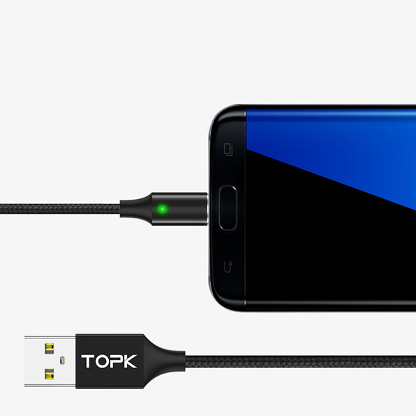 TOPK F-Mini2 2.4A Micro USB LED Magnetic Braided Fast Charging Data Cable 1M for Smart Phone